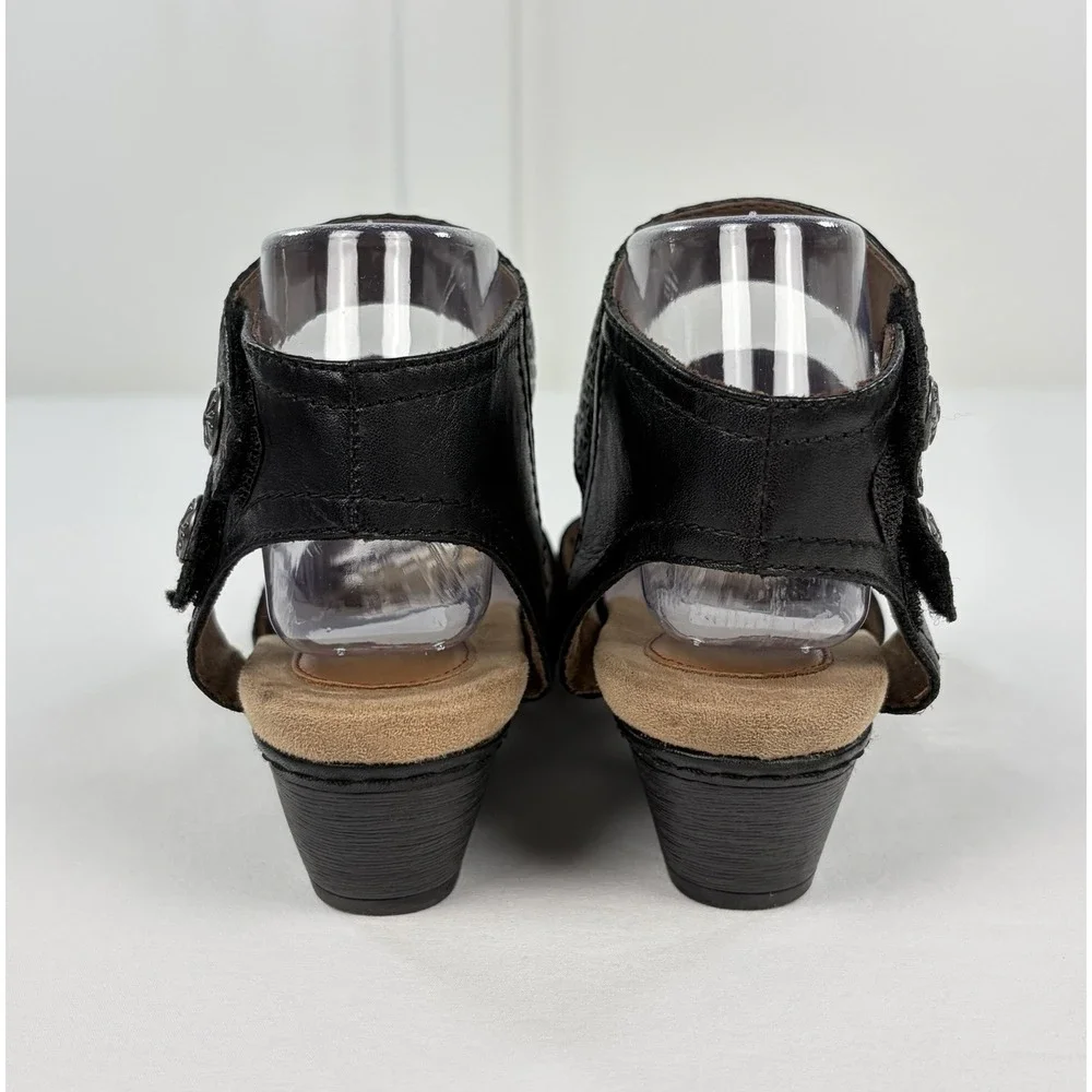 Cobb Hill Abbott Black Leather 2 Piece Cuff Comfort Sandal Heels Women's 7.5 M